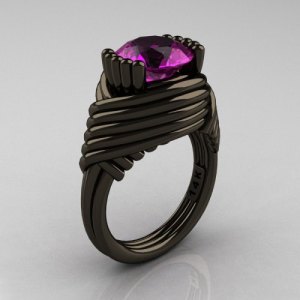 black gold ring with amethyst