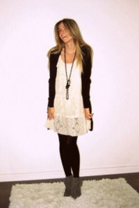 cream lace dress with tights