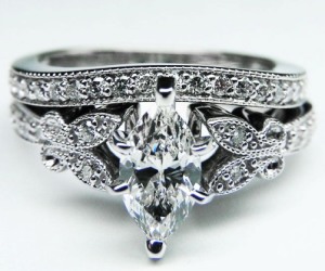 marquise engagement ring with wedding band