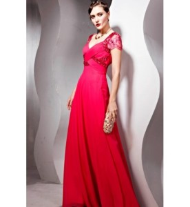 red evening dresses with sleeves