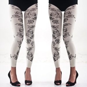 White spandex leggings with patterns