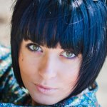 black hair with navy blue highlights