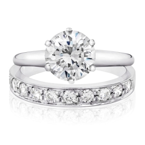 solitaire engagement rings with pave wedding band