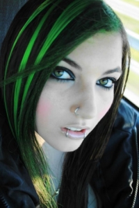 black hair with neon green highlights