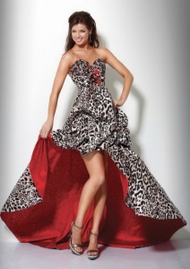 red and black cheetah prom dress