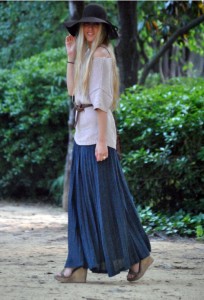wedge heels with long skirt for women