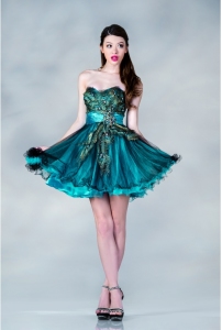 peacock short prom dress